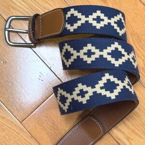 La Matera Corbina Woven Belt Size 38 - Genuine Leather - Navy
